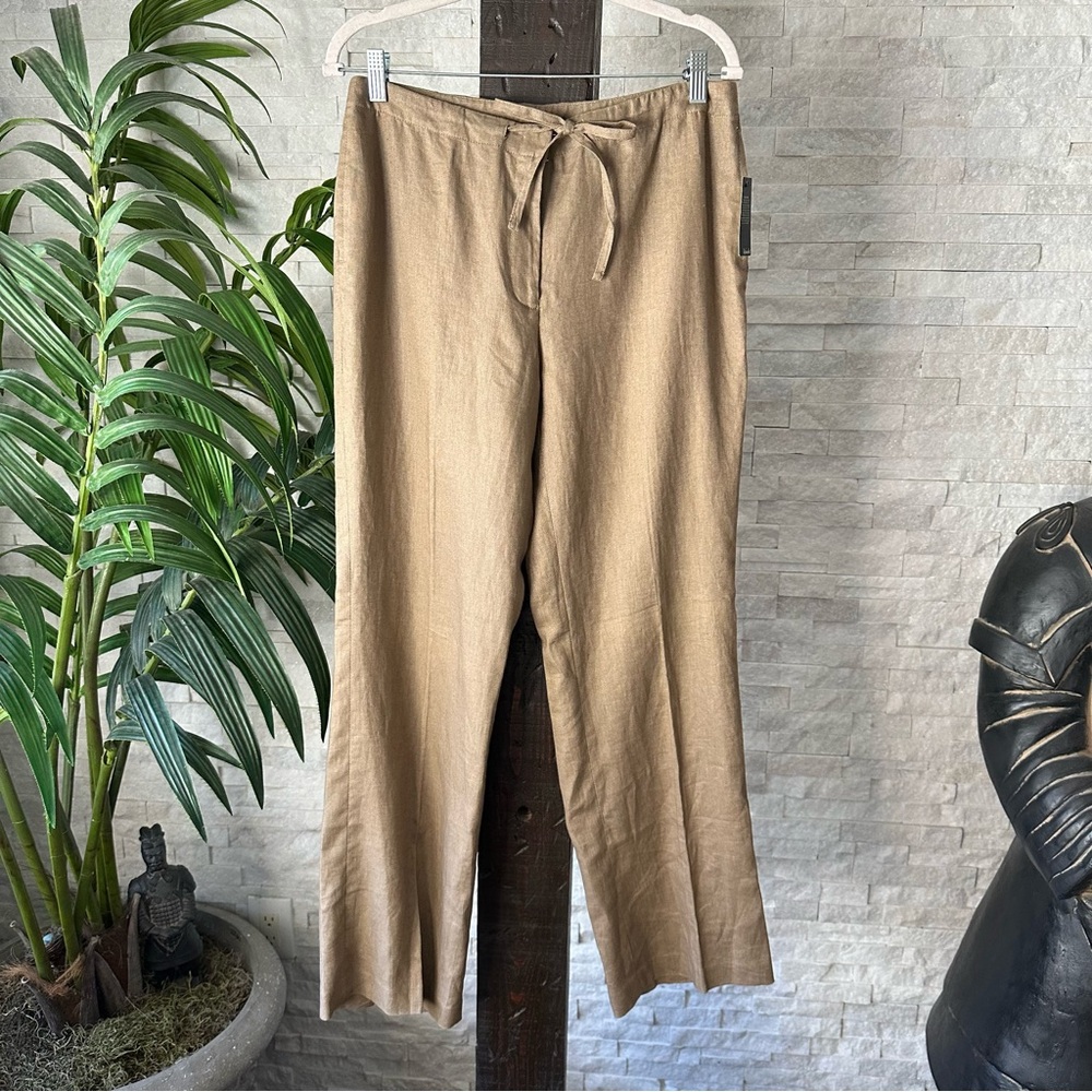 Rafaella Pure Tan Light Brown Linen Pull On Drawstring Pants Size 10 New Tags